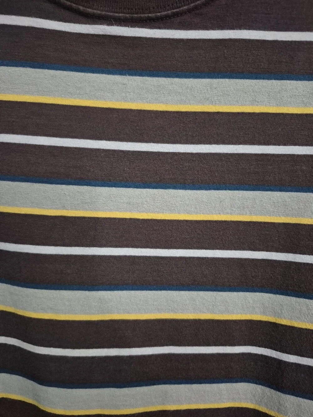 Vintage Mens J. Crew Brown Striped Crewneck Short-Sleeve Tee Large